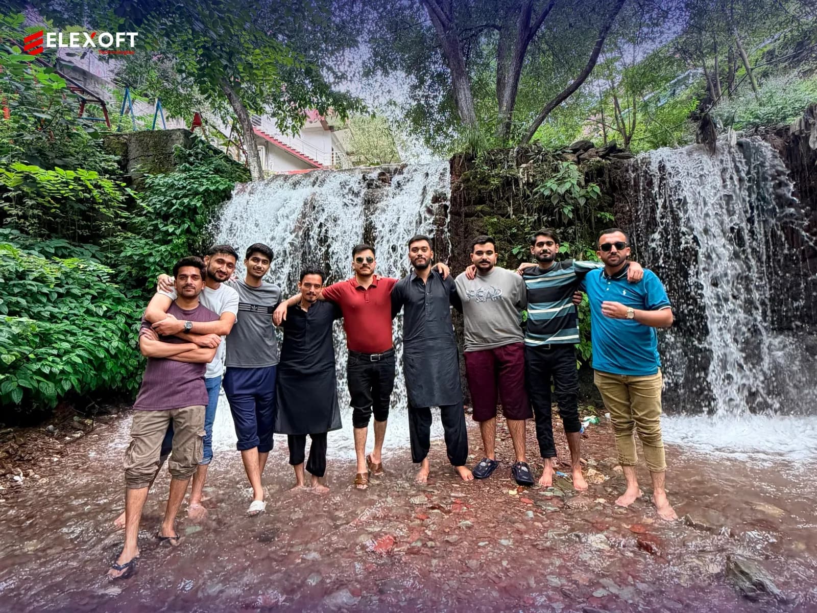 Elexoft team enjoying Kawai Waterfall during Naran trip
