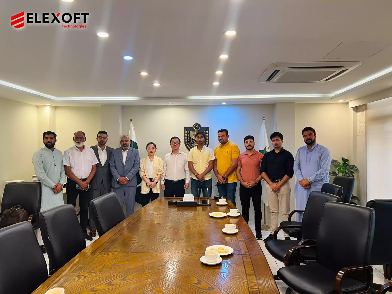 Software development company team gathered for an industry meeting