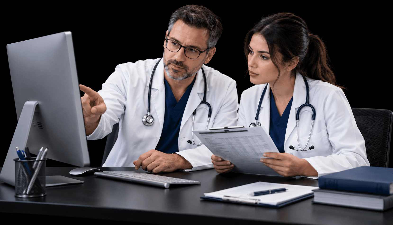 doctors reviewing coding entries together 6