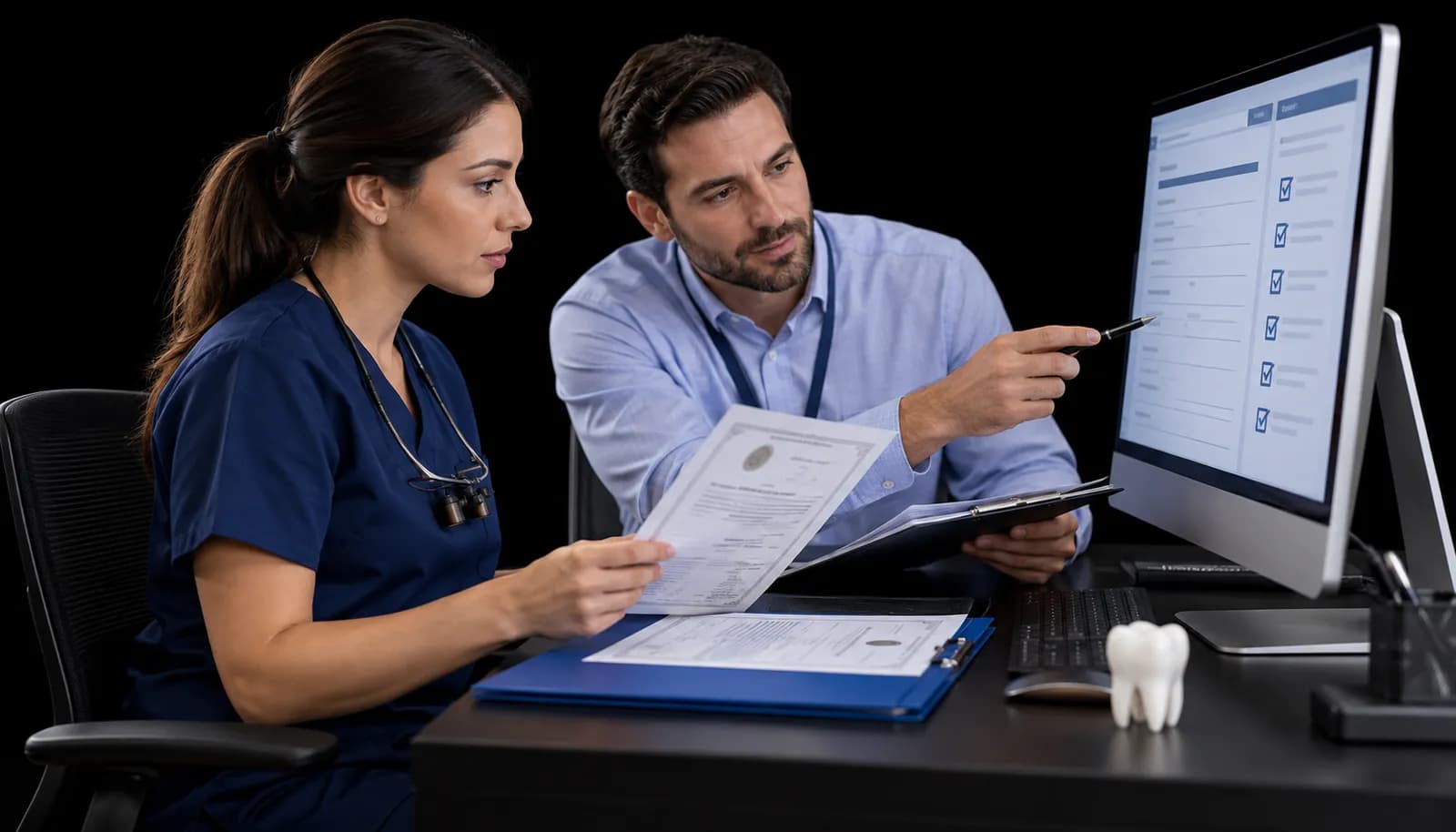 Dentist Reviewing Credentialing Documents